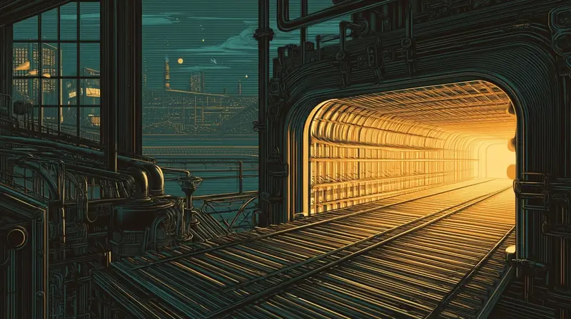 Um forno industrial brilhando em âmbar, um programa de registro gravado permanentemente na infraestrutura