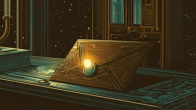 A sealed amber envelope on a dark desk with a glowing wax seal, restricted access