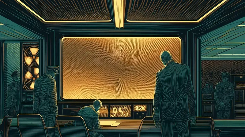 A war room with 95 percent displayed on screen, military officers studying the number