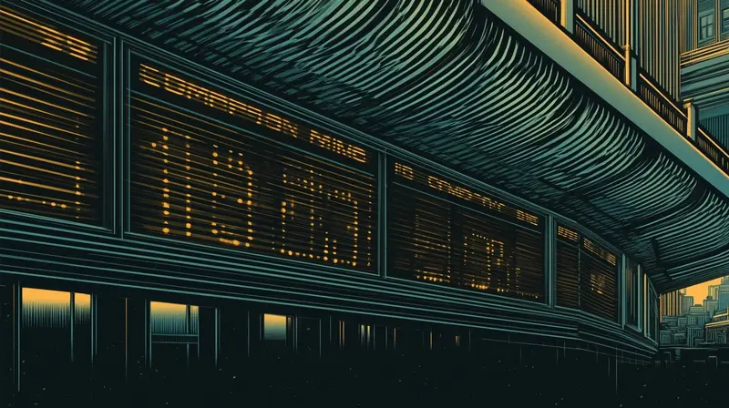 A stock ticker showing a 13 percent drop in amber digits on a dark building